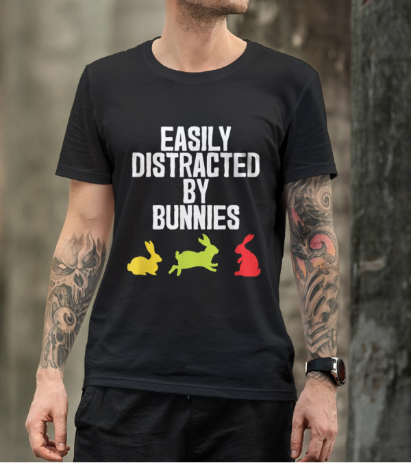 Easily Distracted By Bunnies Colorful Rabbit Trio T-Shirt