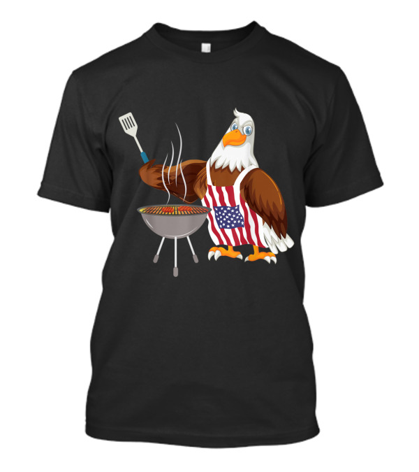 Bald Eagle Grilling BBQ With American Flag Apron For 4th Of July T-Shirt