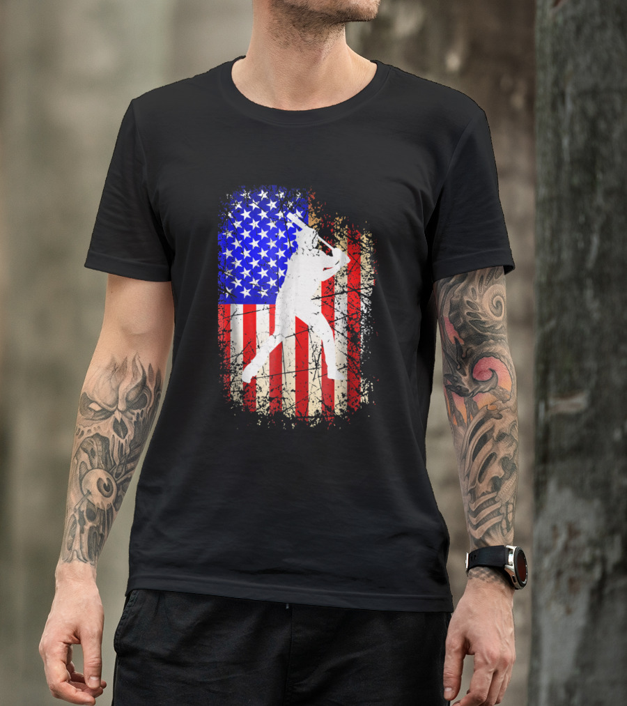 4th Of July Baseball Patriotic American Flag Batter T-Shirt