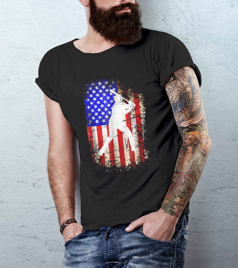 4th Of July Baseball Patriotic American Flag Batter T-Shirt