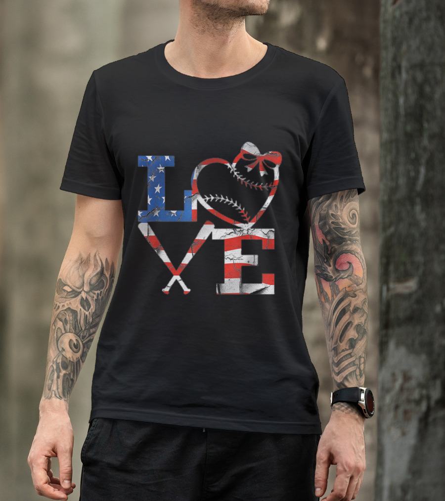 Love USA Patriotic Baseball 4th Of July T-Shirt