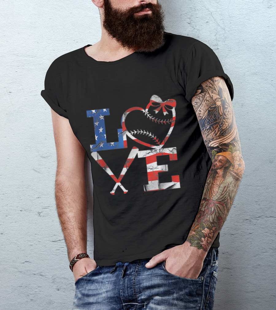 Love USA Patriotic Baseball 4th Of July T-Shirt