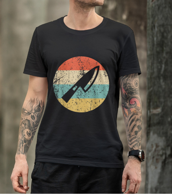 Vintage Chef Knife Retro Stripes Circle T-Shirt