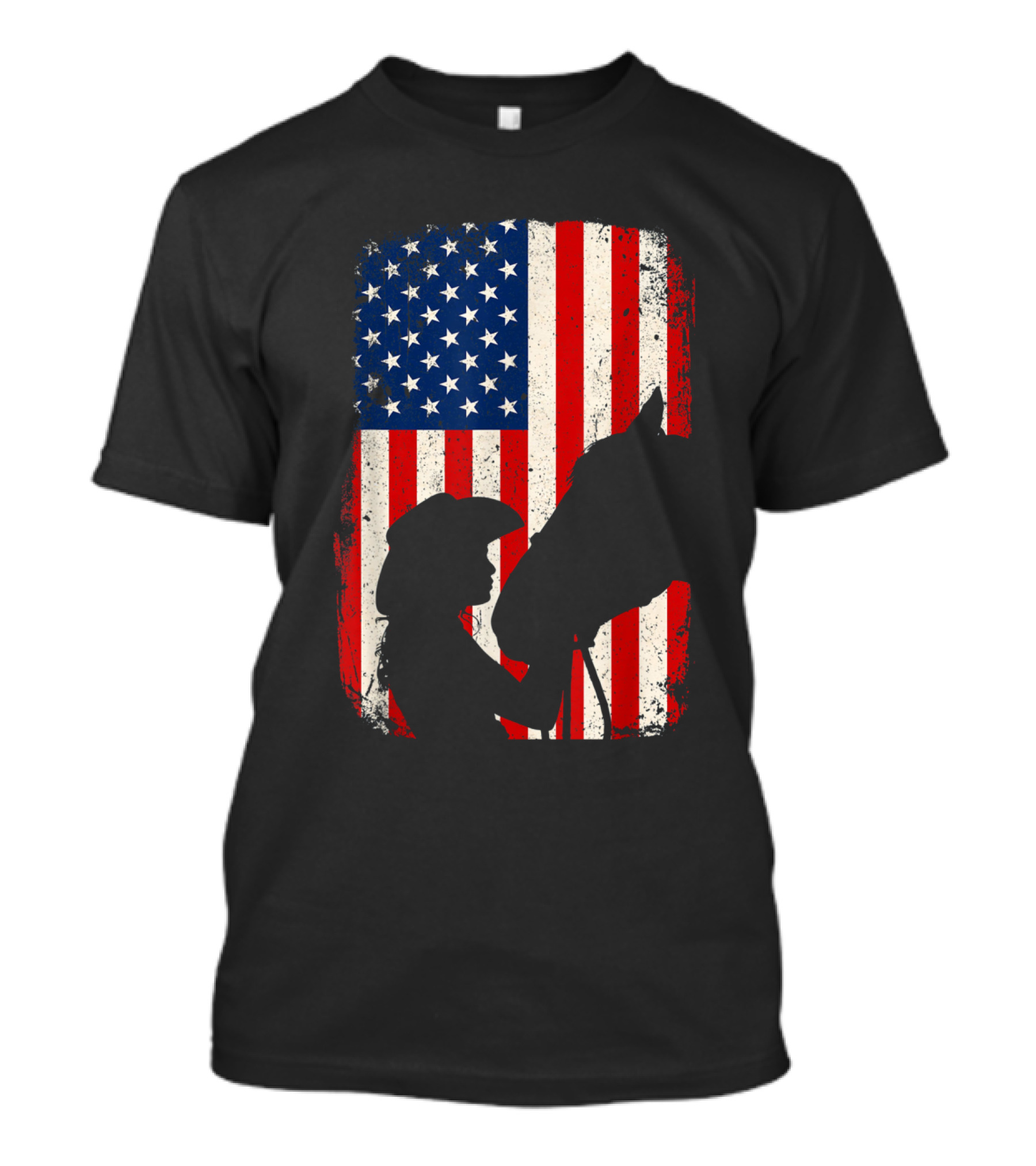 American Flag Vintage Horse Lovers Silhouette Girl T-Shirt