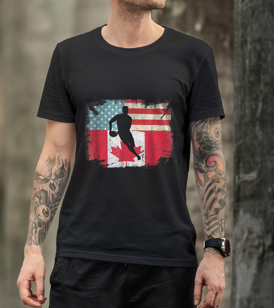 American Canadian Flag Rugby Player T-Shirt