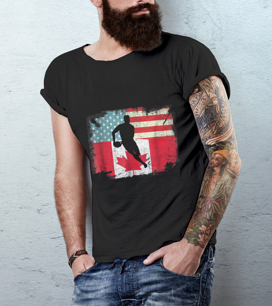 American Canadian Flag Rugby Player T-Shirt