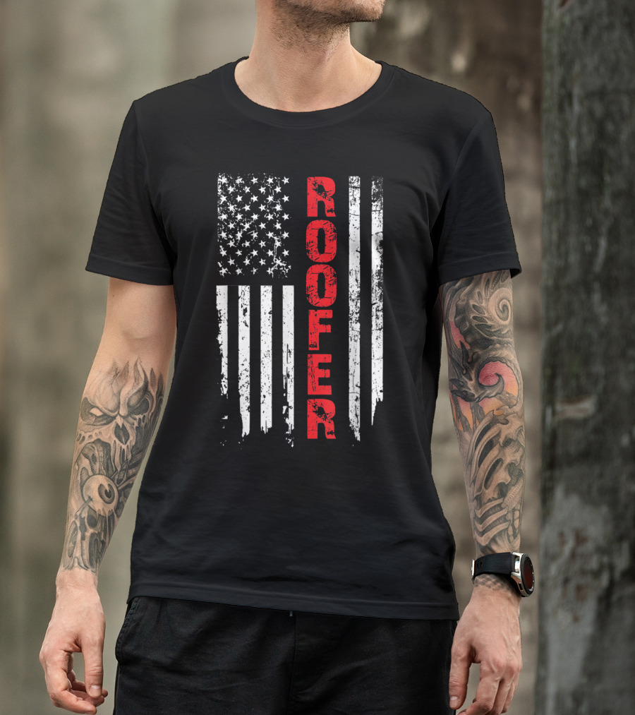 Distressed American Flag Roofer U.S. Patriotic T-Shirt