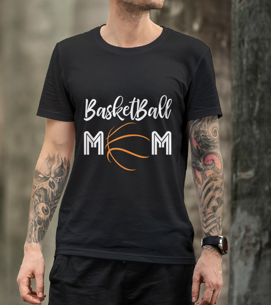 Basketball Mom With Creative Basketball Motif T-Shirt