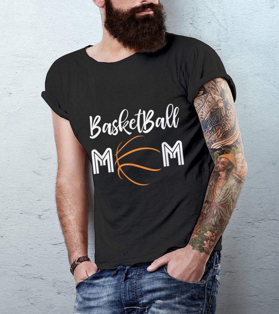 Basketball Mom With Creative Basketball Motif T-Shirt