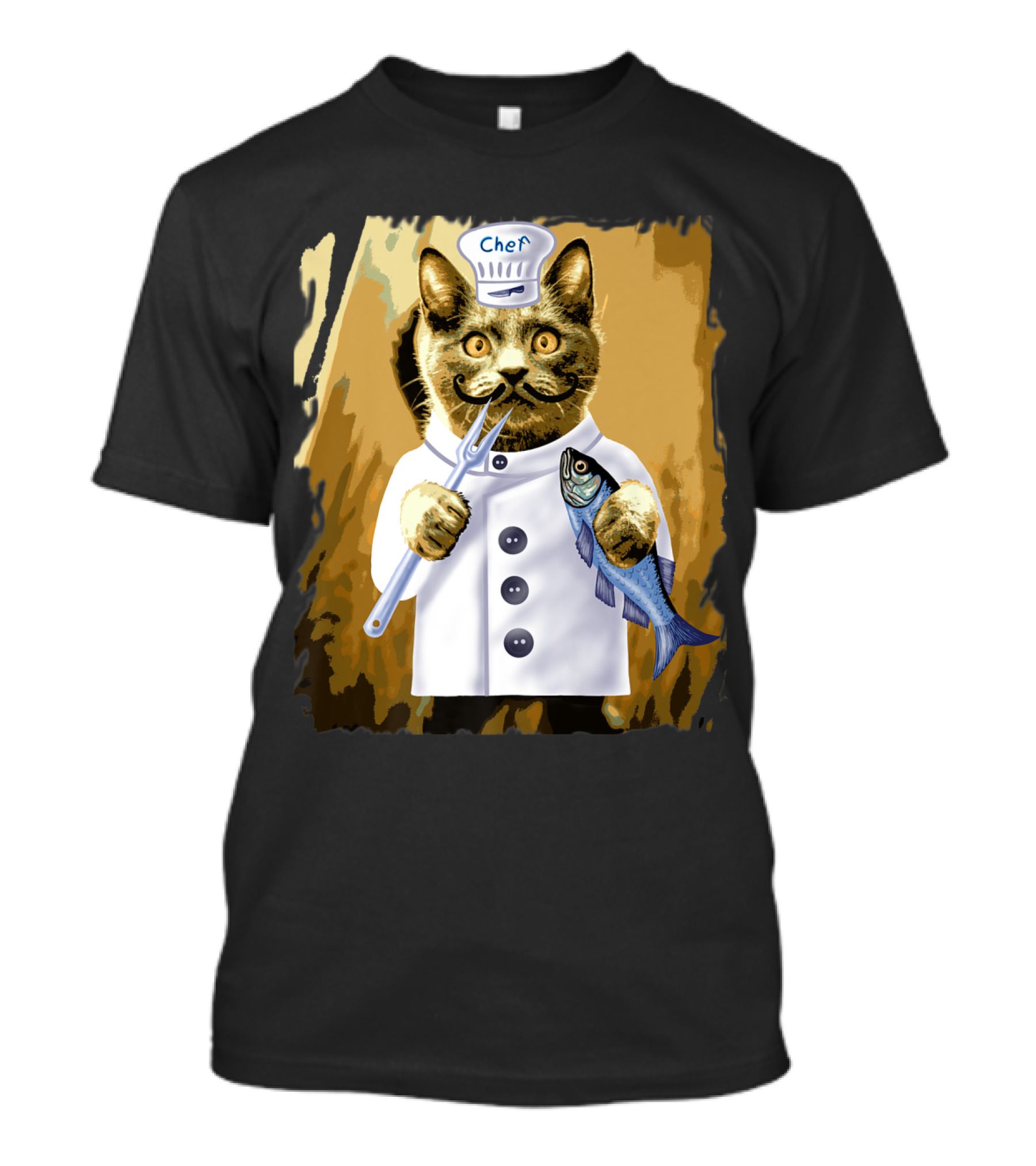 Chef Cat Culinary Cooking Guru With Fish And Fork T-Shirt
