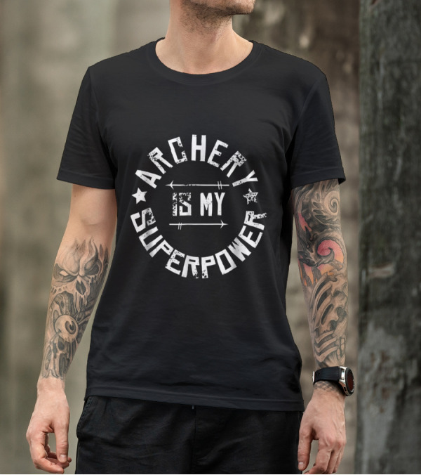 Archery Is My Superpower Distressed Style Design Circle Stars Arrows T-Shirt
