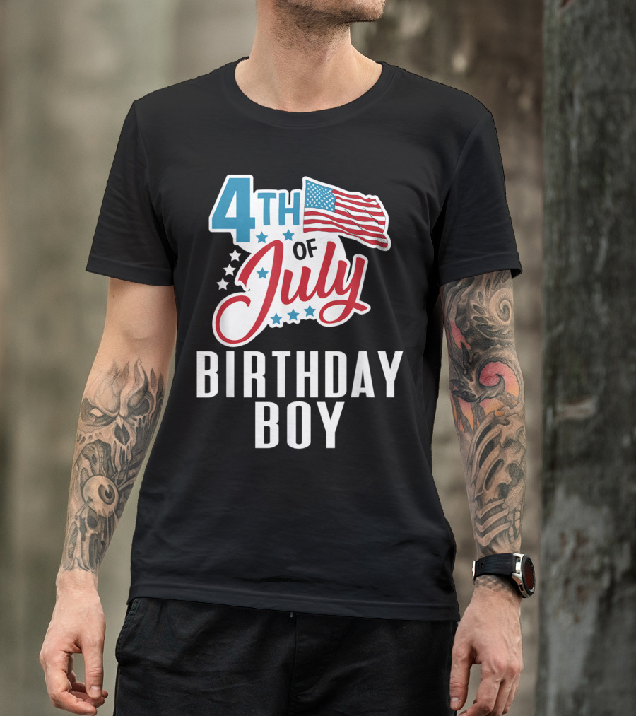 4th Of July Birthday Boy With American Flag And Stars T-Shirt