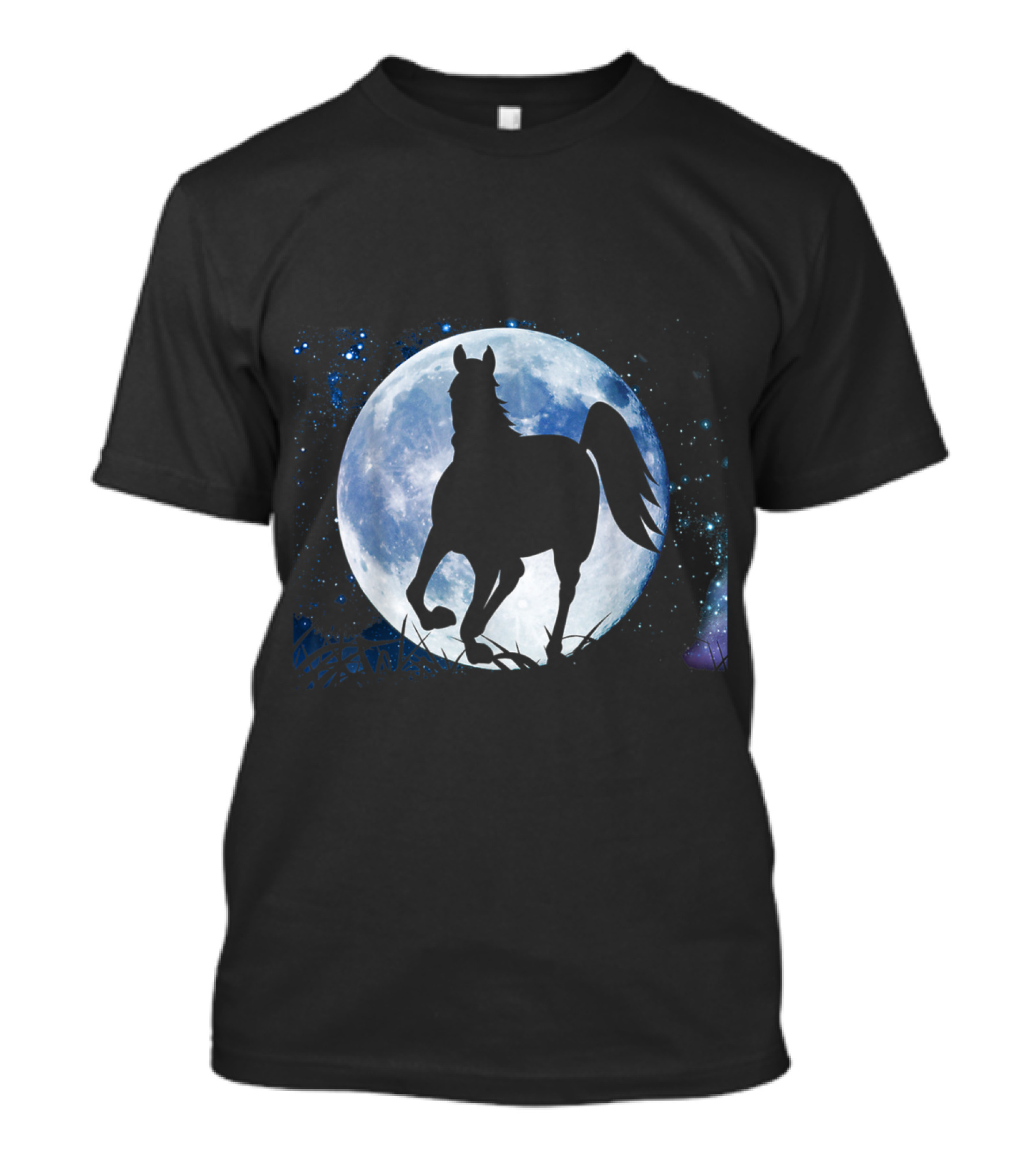 Horse Silhouette Against Full Moon Starry Night Sky T-Shirt