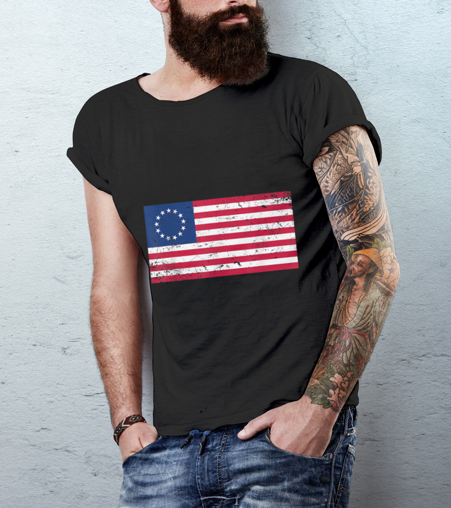 Distressed Betsy Ross American Flag Thirteen Stars T-Shirt