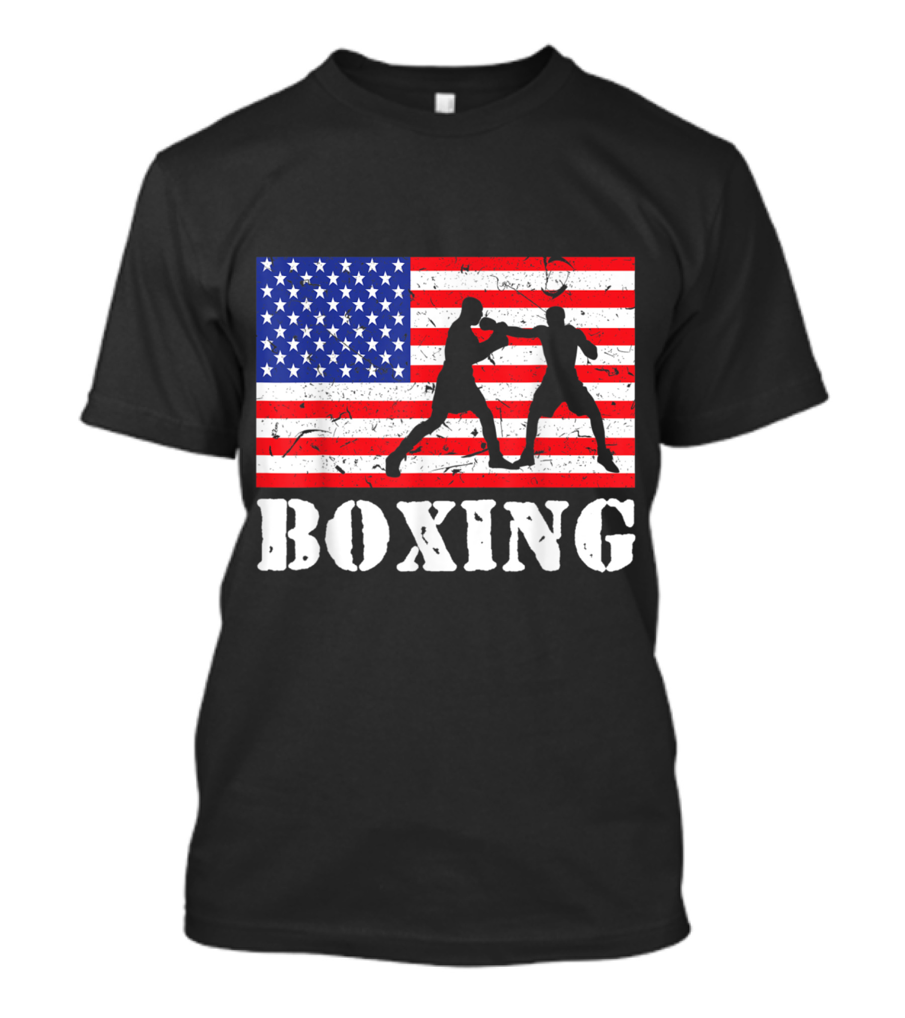 Boxing Silhouette Over Distressed American Flag USA T-Shirt