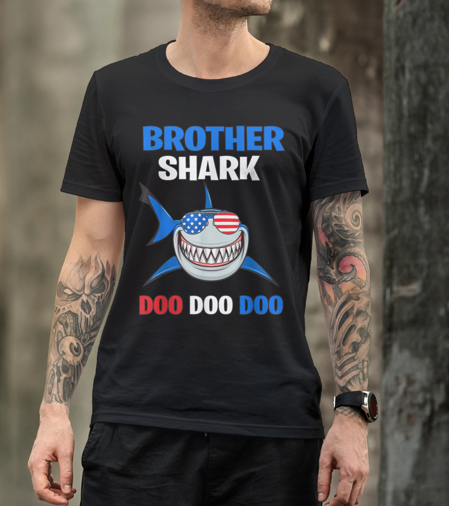 Brother Shark Patriotic Sunglasses Doo Doo Doo 4th Of July T-Shirt