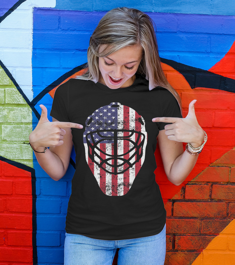 Patriotic American Flag Fourth Of July Goalie Mask Hockey T-Shirt