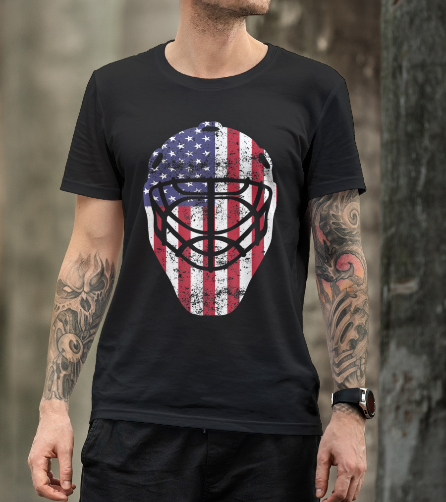 Patriotic American Flag Fourth Of July Goalie Mask Hockey T-Shirt