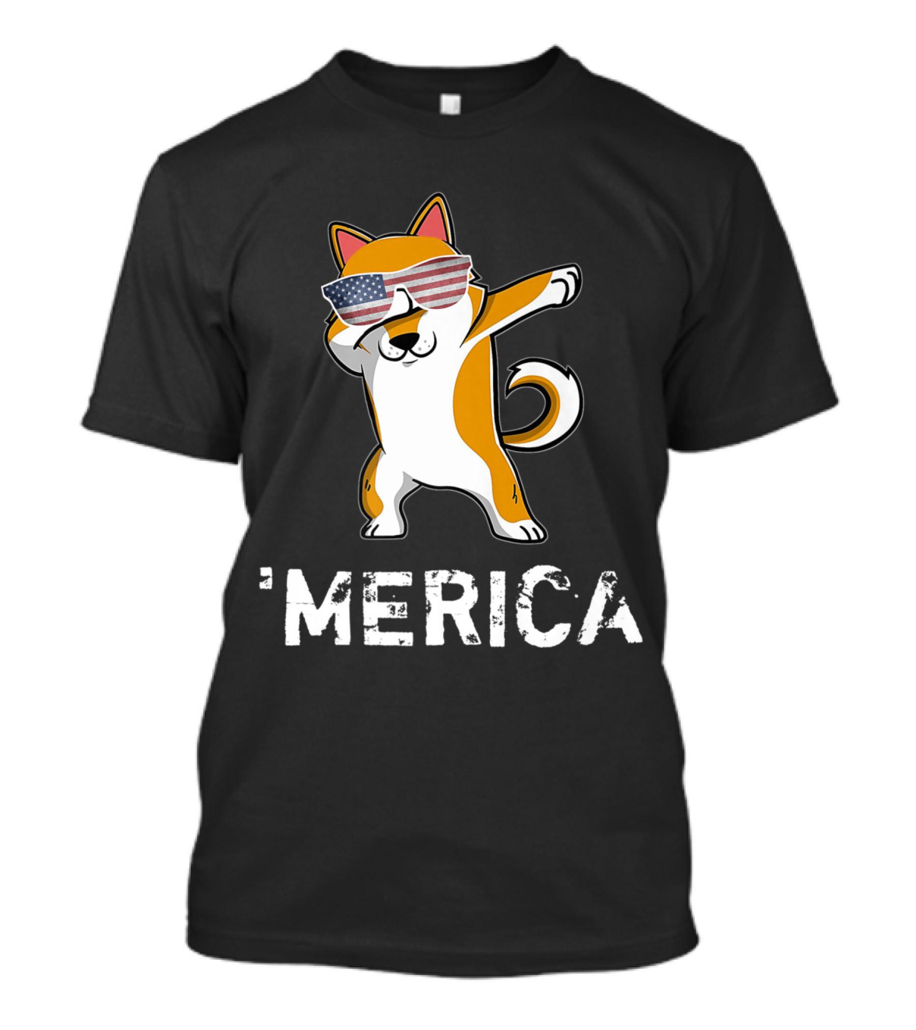 4th Of July Dabbing Shiba Inu Akita Merica Patriotic Dog With American Flag Sunglasses T-Shirt