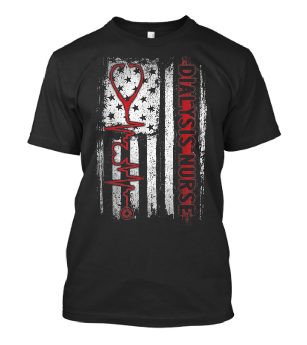 Distressed American Flag Stethoscope Dialysis Nurse T-Shirt