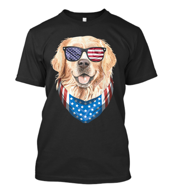 Patriotic Dog With American Flag Bandana And Sunglasses Fourth Of July T-Shirt