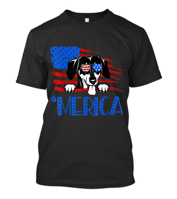 Merica Dachshund With American Flag Sunglasses 4th Of July T-Shirt