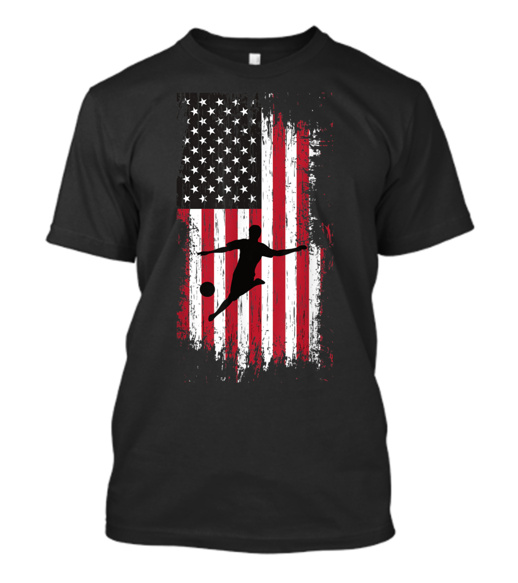 Silhouette Soccer Player With American Flag Fourth Of July T-Shirt