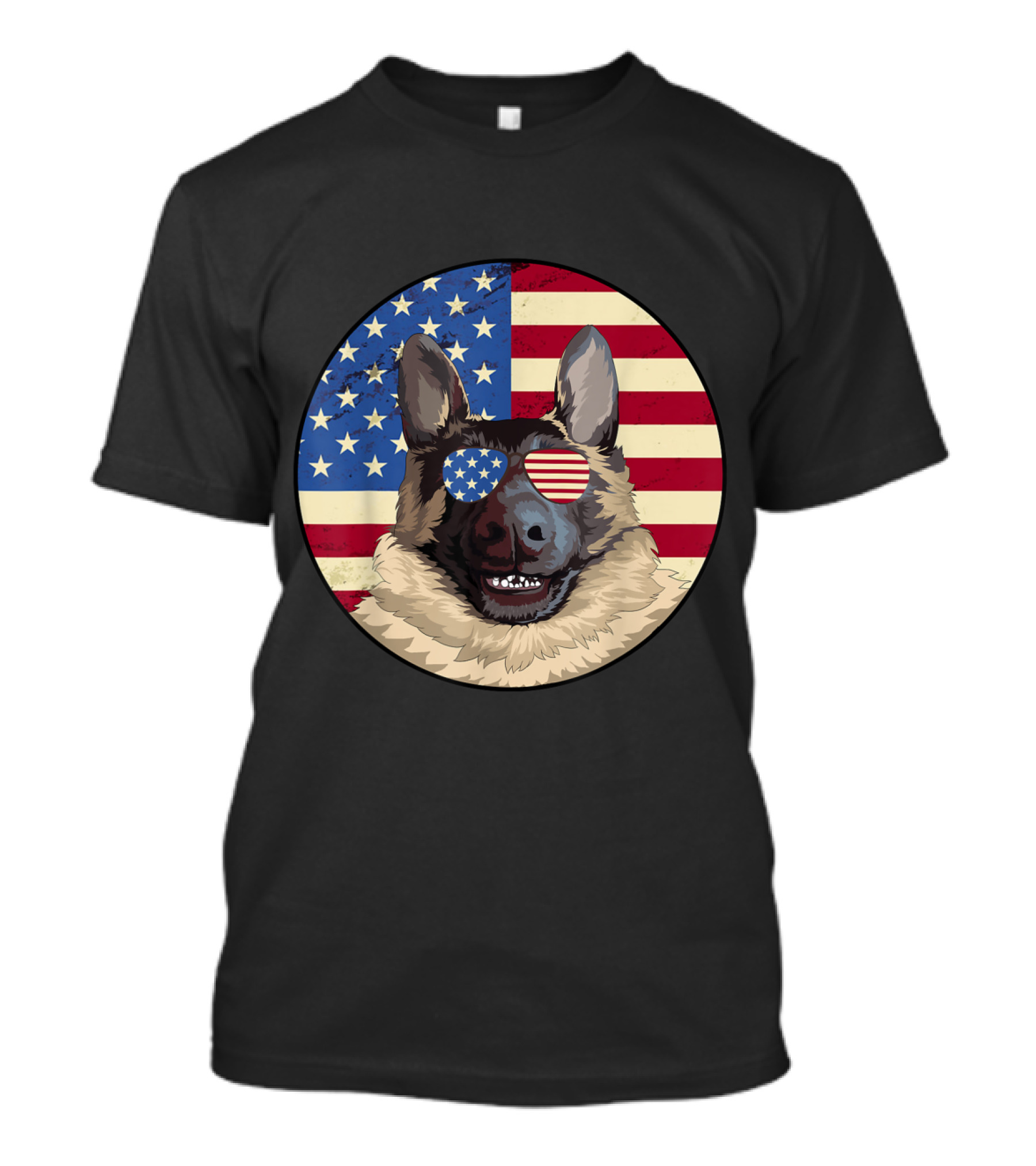 Patriotic German Shepherd With Sunglasses And American Flag 4th Of July T-Shirt