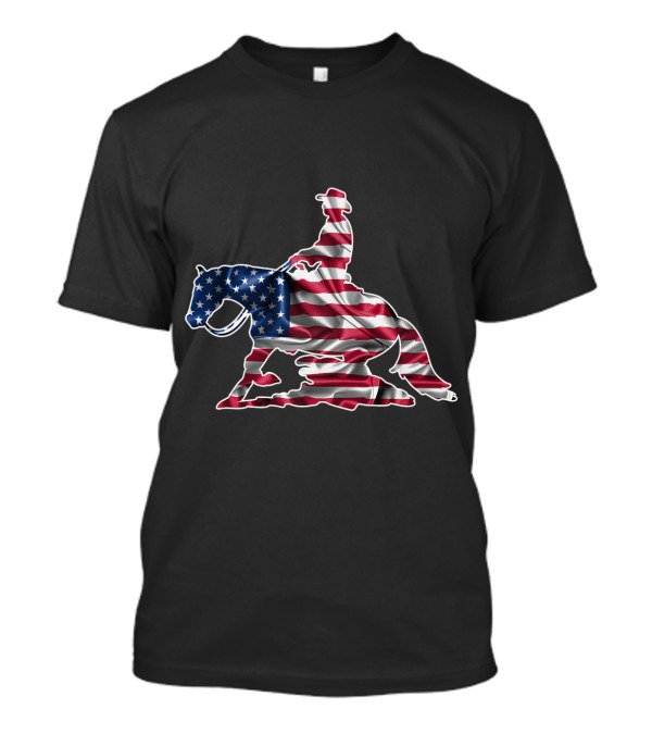 Horse Reining Lovers Patriotic USA Flag Rider T-Shirt