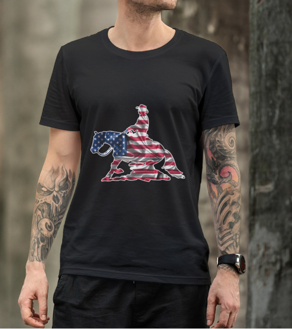 Horse Reining Lovers Patriotic USA Flag Rider T-Shirt