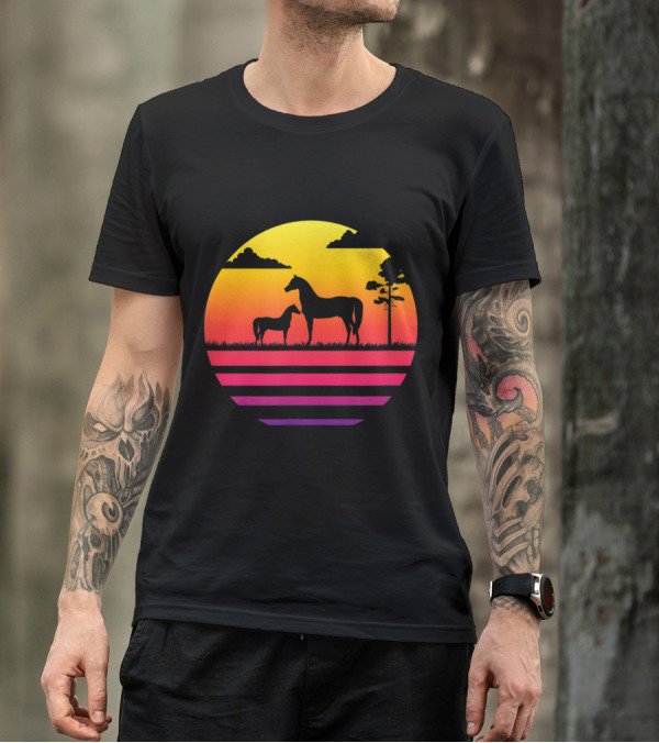Vintage 70s Sunset Horse Silhouette Scene T-Shirt