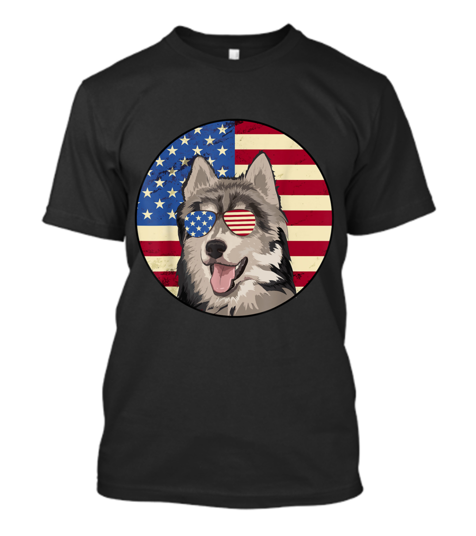 4th Of July Siberian Husky With American Flag Sunglasses T-Shirt