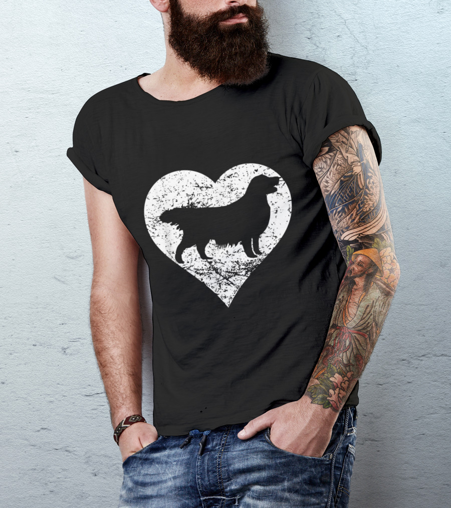Distressed Golden Retriever Silhouette In Heart Shape Dog Owner Gift T-Shirt