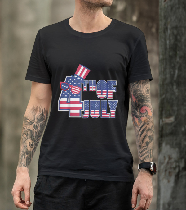 4th Of July Independence Day American Flag Hat And Sunglasses T-Shirt