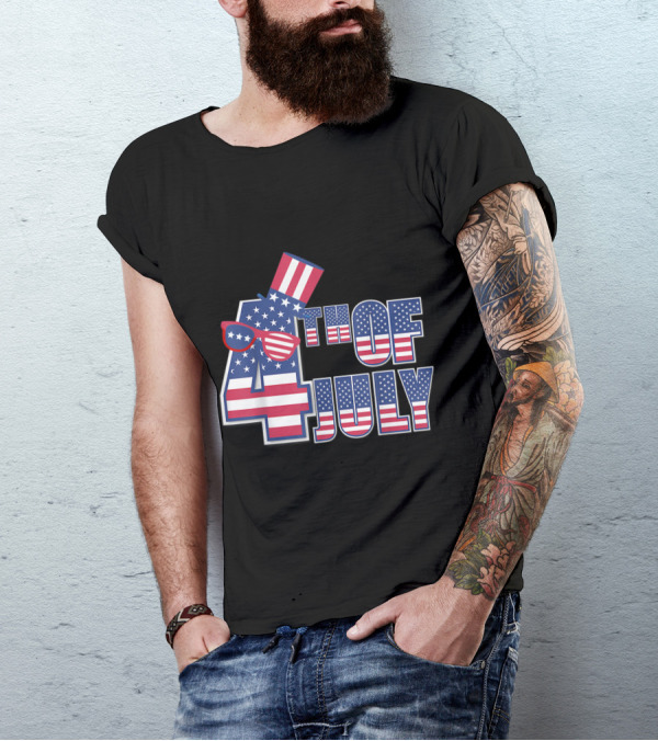 4th Of July Independence Day American Flag Hat And Sunglasses T-Shirt