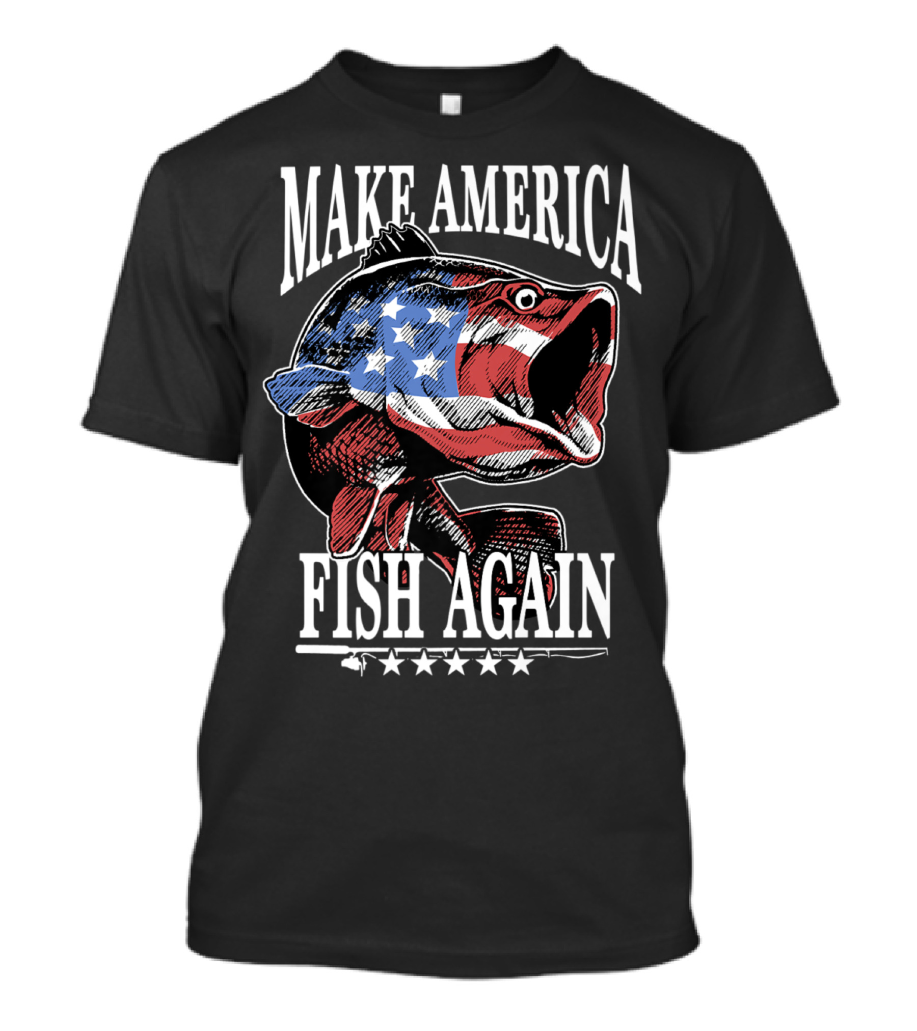Make America Fish Again Patriotic Bass Stars And Stripes 4th Of July Fishing T-Shirt
