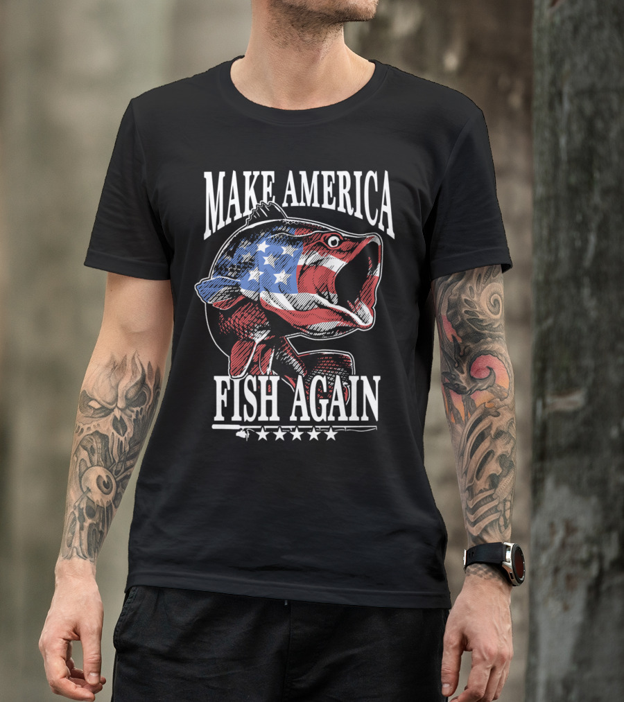 Make America Fish Again Patriotic Bass Stars And Stripes 4th Of July Fishing T-Shirt