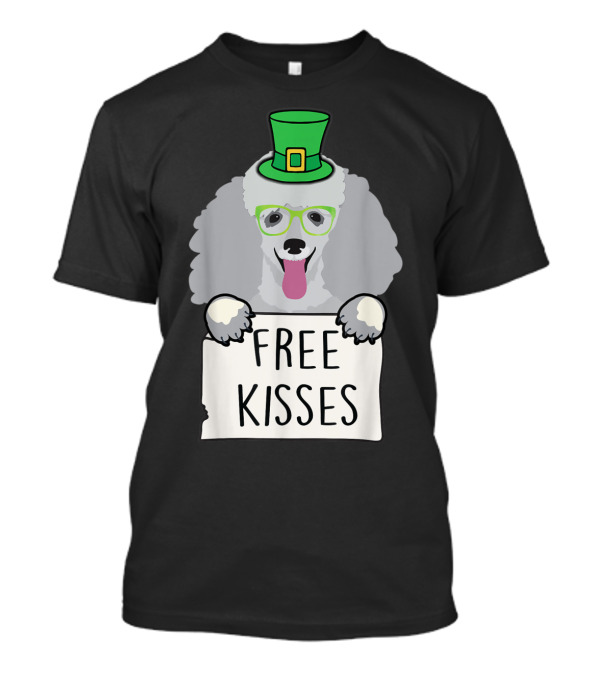 Free Kisses Poodle Dog Wearing Green Hat And Glasses T-Shirt