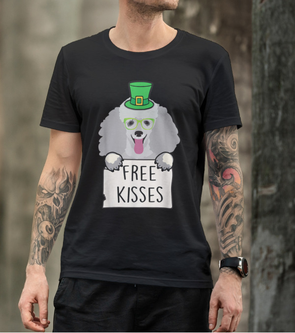 Free Kisses Poodle Dog Wearing Green Hat And Glasses T-Shirt