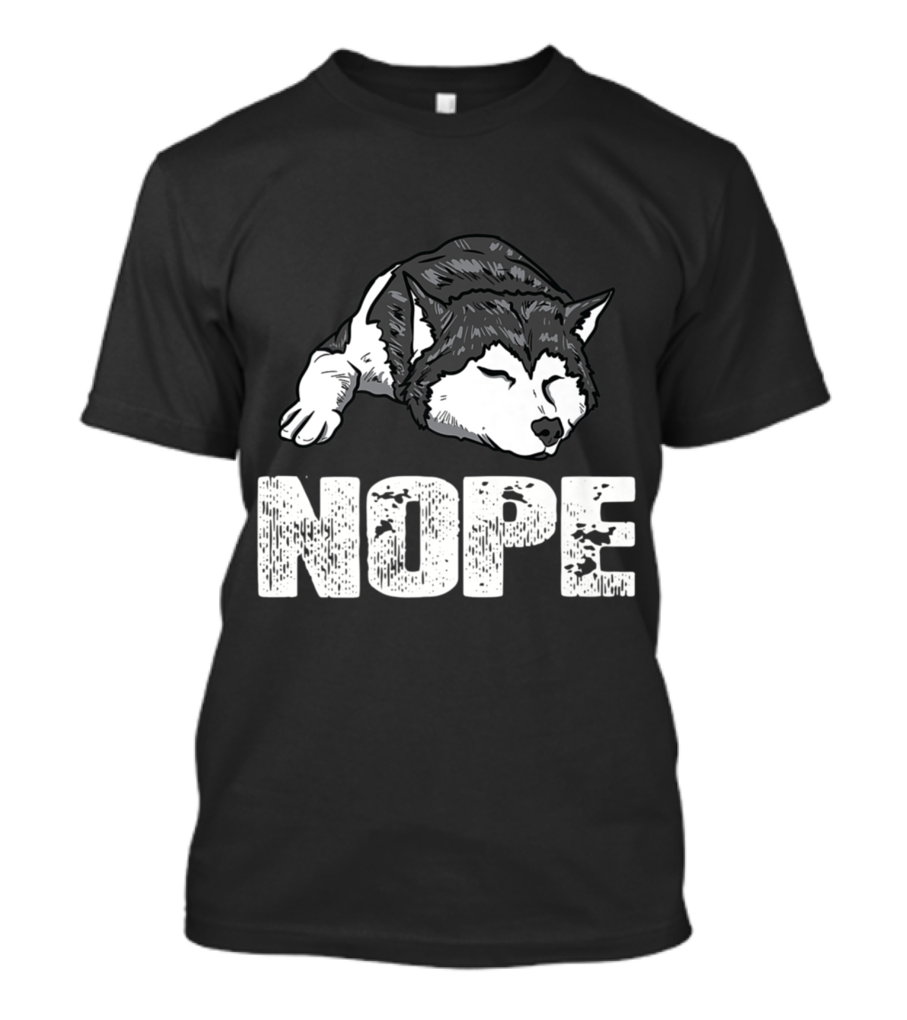 Nope Distressed Sleeping Siberian Husky Funny T-Shirt