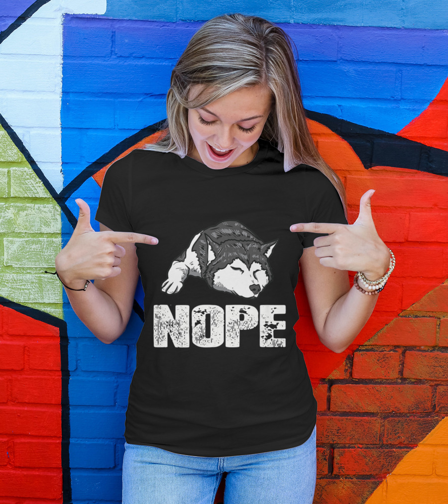 Nope Distressed Sleeping Siberian Husky Funny T-Shirt