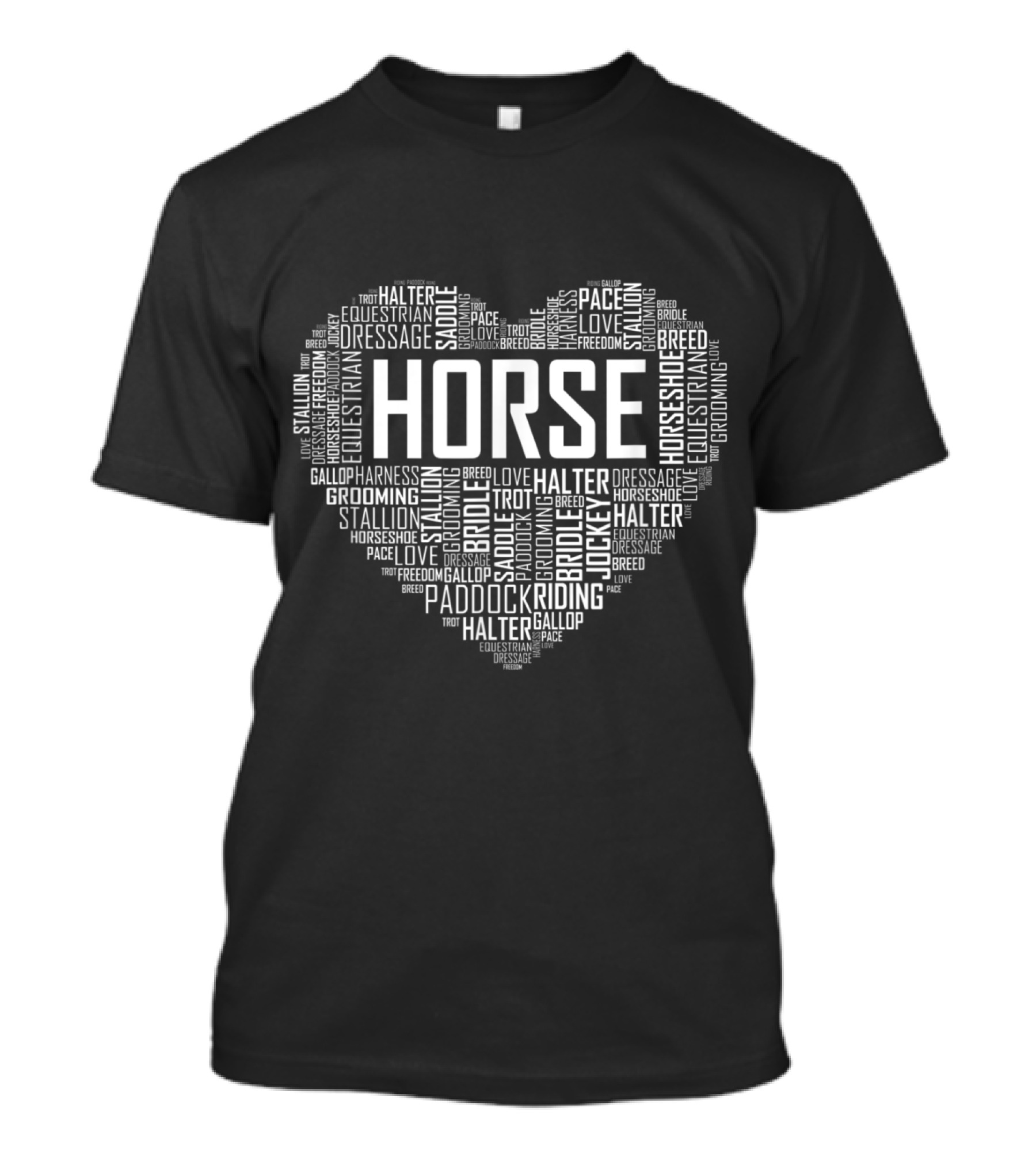 Equestrian Lover Heart Word Art With Horse Riding And Grooming Terms T-Shirt