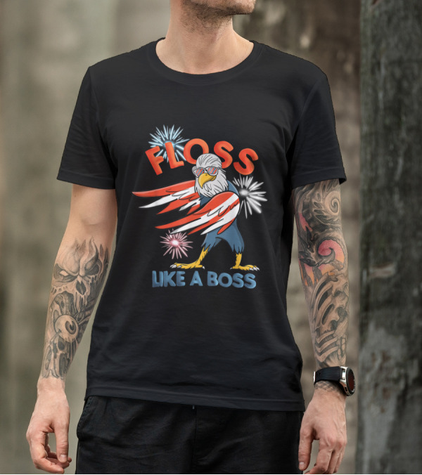 Floss Like A Boss Bald Eagle Fireworks 4th Of July T-Shirt