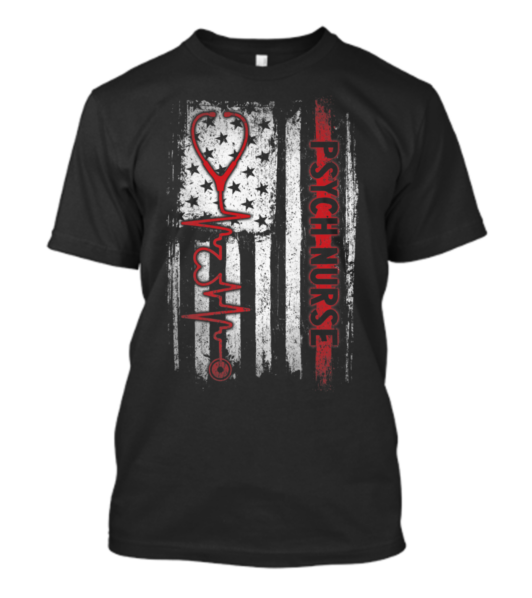 Distressed American Flag Psych Nurse Stethoscope T-Shirt
