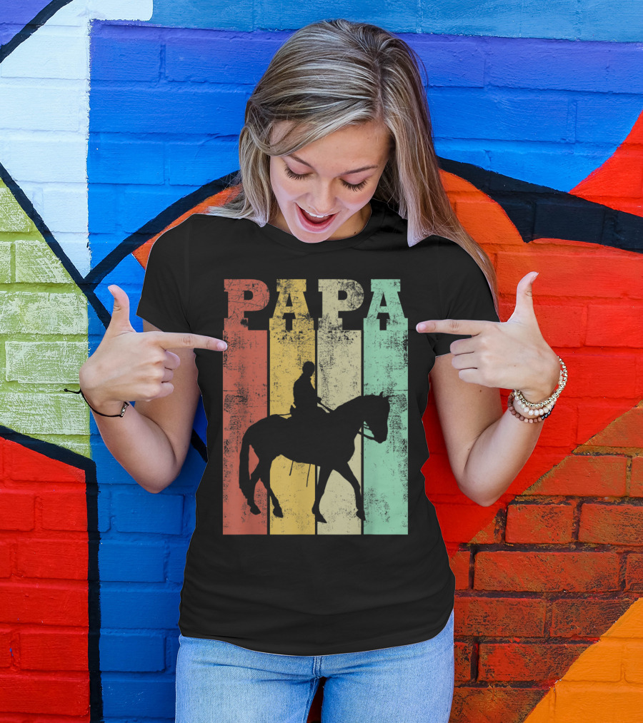 Vintage Retro Horse Riding Silhouette Papa T-Shirt