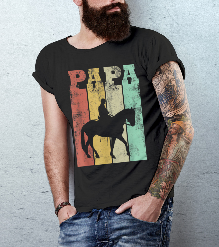 Vintage Retro Horse Riding Silhouette Papa T-Shirt
