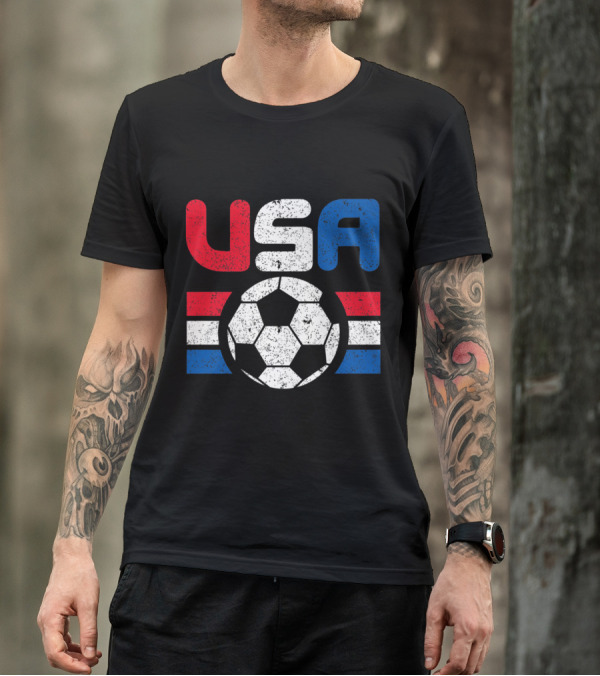 USA Distressed Red White And Blue Soccer T-Shirt