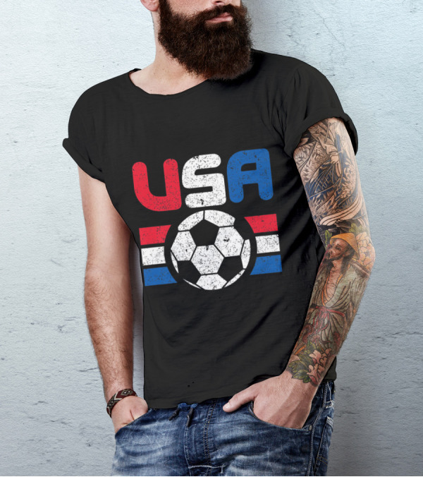 USA Distressed Red White And Blue Soccer T-Shirt