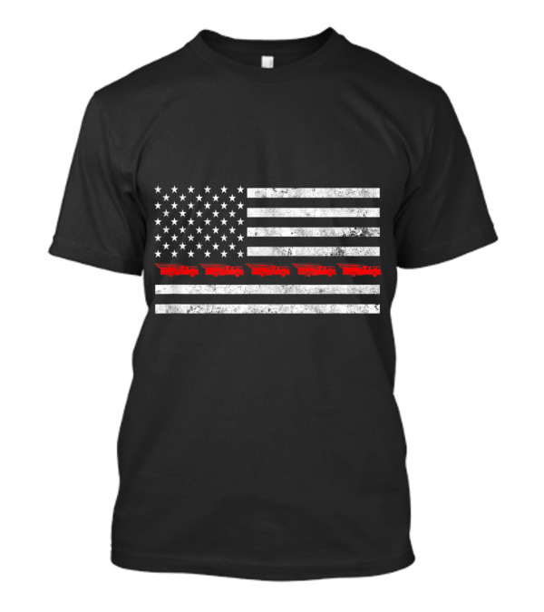 Distressed Thin Red Line Fire Engine American Flag T-Shirt