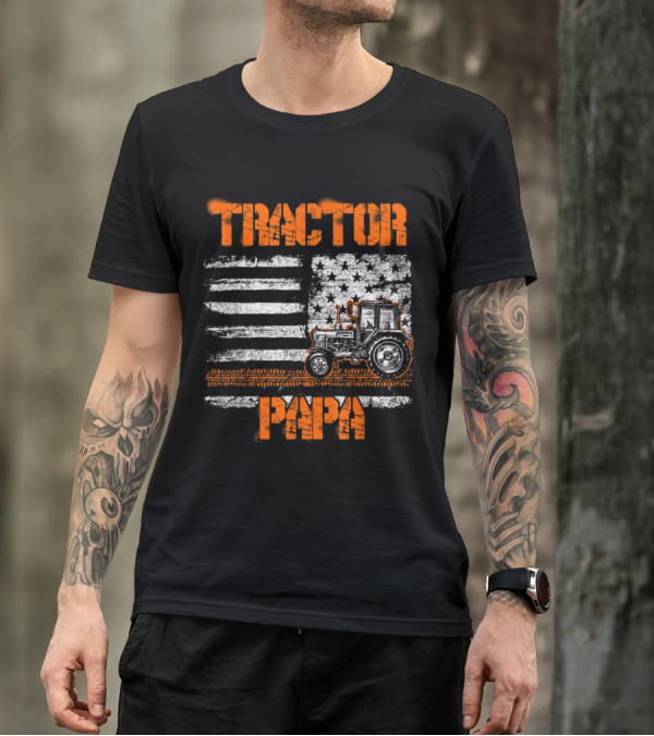 Patriotic Distressed Tractor Papa American Flag Father's Day T-Shirt